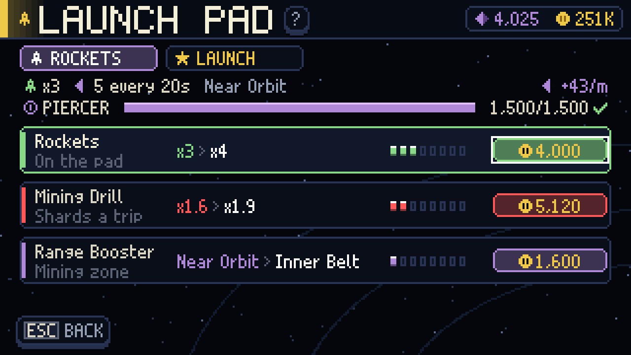 The Launch Pad with rocket upgrades