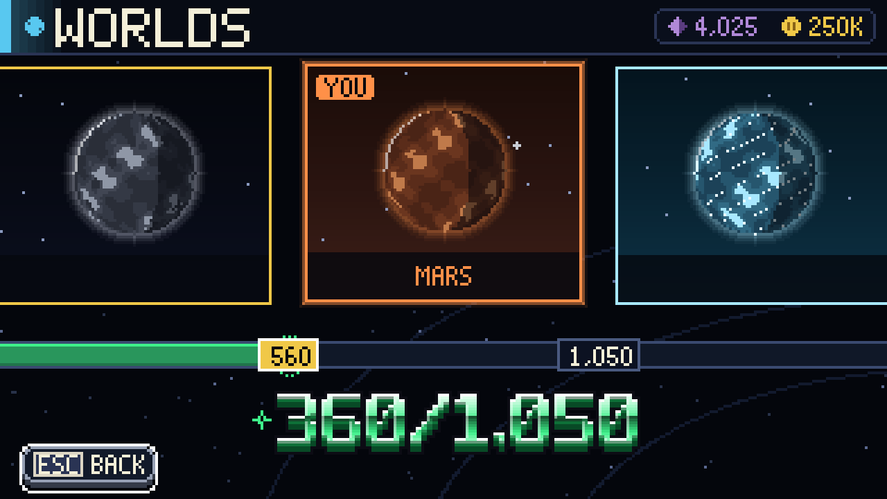 The worlds map with Mars selected